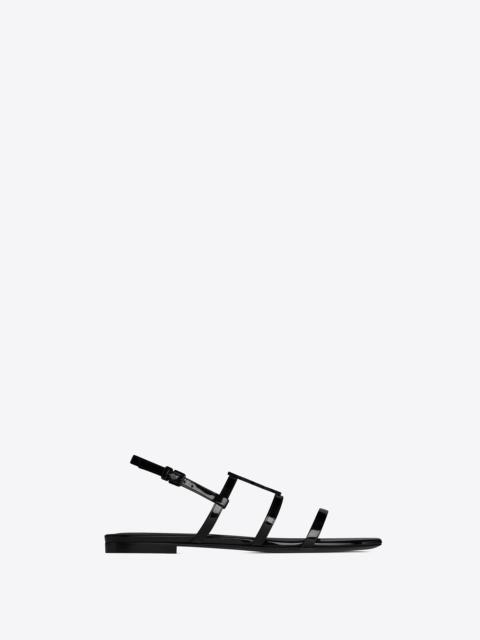 SAINT LAURENT cassandra flat sandals in patent leather with black monogram