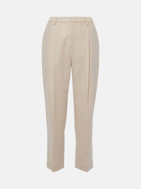 Pleated cotton straight pants