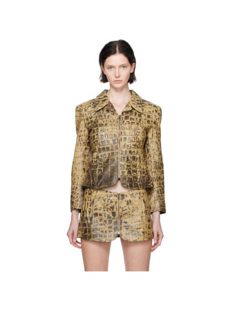 KNWLS Beige Croc-Embossed Leather Jacket