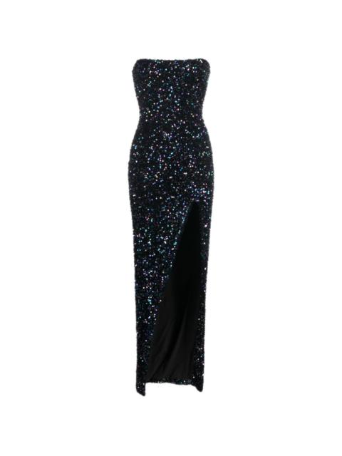 sequinned strapless gown