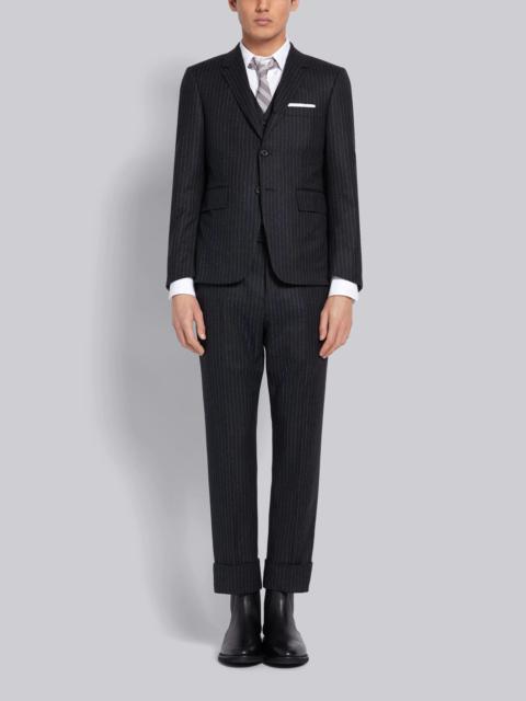 Thom Browne Dark Grey 120s Wool Flannel Narrow Chalk Stripe Classic Suit