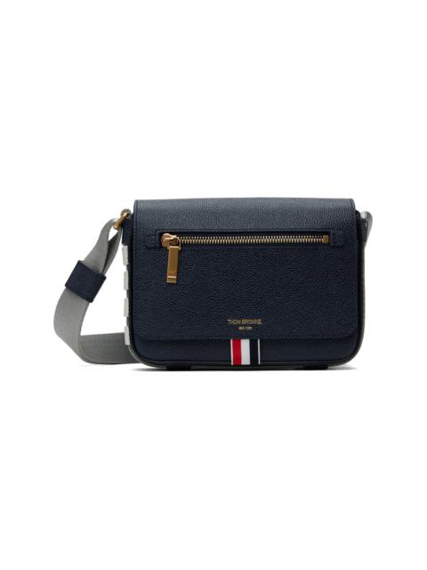 Thom Browne Navy Pebble Grain Small Reporter Bag