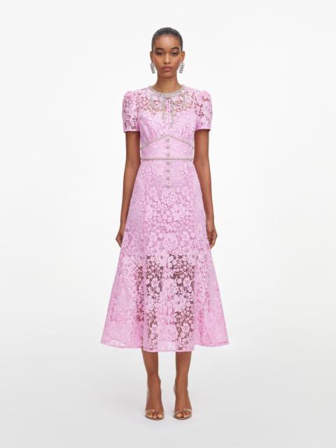 self-portrait Pink Cord Lace Midi Dress