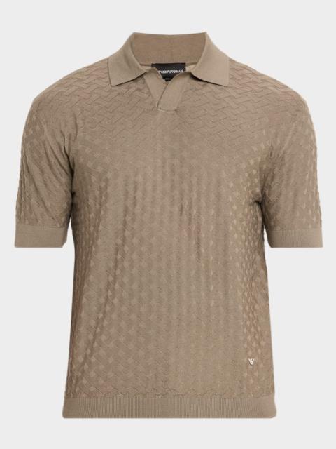 EMPORIO ARMANI Men's Wool Basketweave Jacquard Polo Sweater