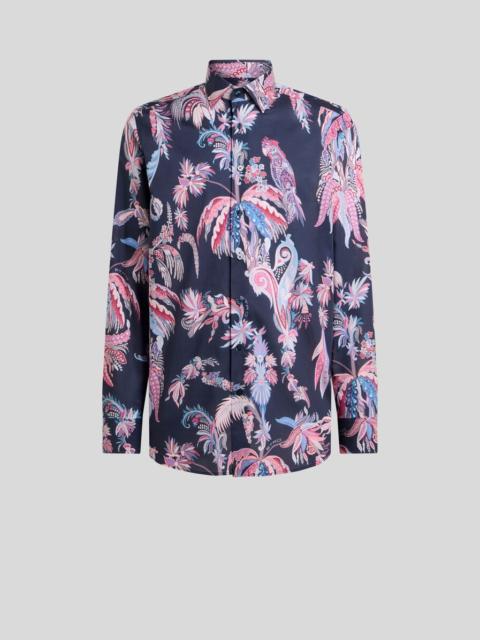 Etro COTTON SHIRT WITH PLACED PARROT AND PALM TREE PRINT