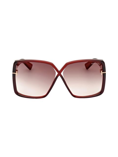 Yvonne 63mm Oversize Gradient Butterfly Sunglasses in Shiny Transparent Red /Brown