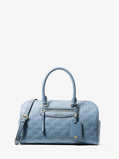 MICHAEL KORS Jet Set Travel Medium Logo Embossed Leather Duffel Crossbody Bag