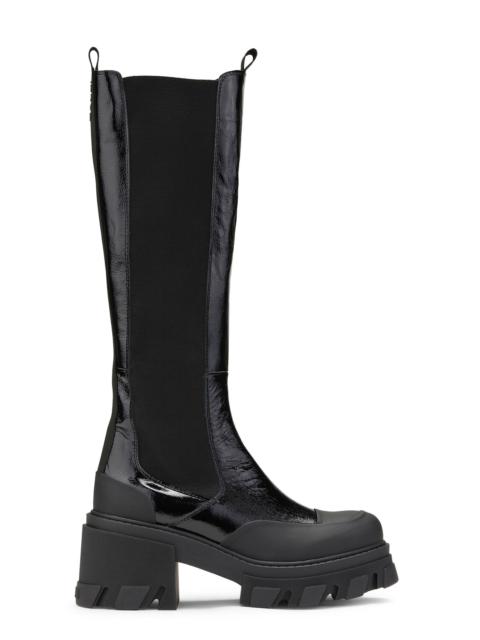 GANNI BLACK CLEATED HEELED HIGH CHELSEA BOOTS