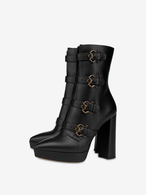 Moschino BAROQUE BUCKLES CALFSKIN ANKLE BOOTS