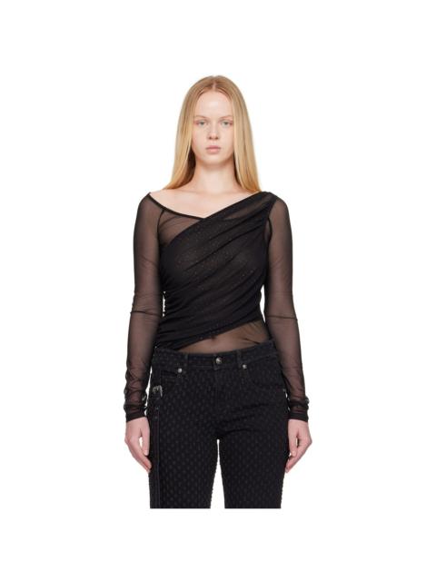 VERSACE JEANS COUTURE Black 'STR' Tulle Glitter Top