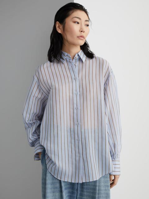 Cotton and silk sparkling stripe poplin shirt with monili