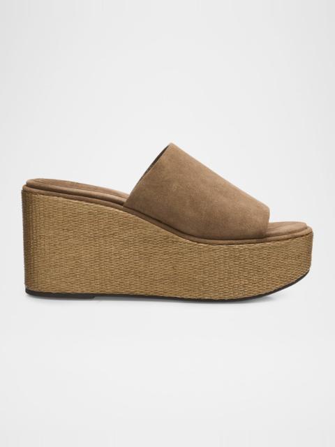 Brunello Cucinelli Suede & Raffia Wedge Sandals