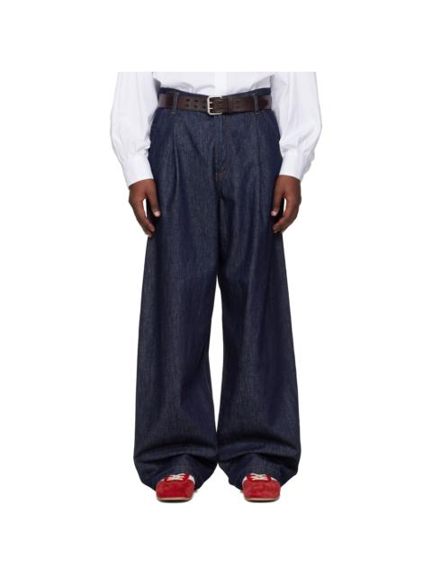 Dries Van Noten Navy Pleated Jeans