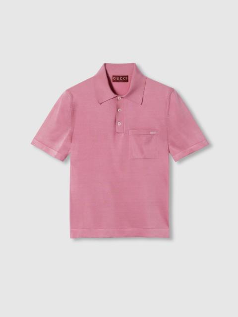 GUCCI Fine silk knit polo top with intarsia