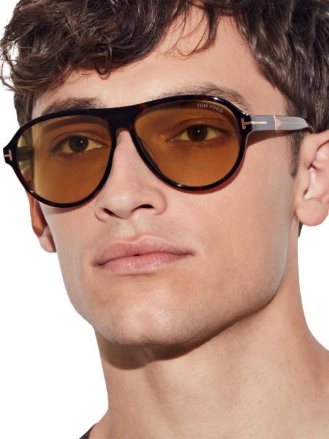 TOM FORD Men's Quincy 59MM Pilot Sunglasses - Dark Havana Amber