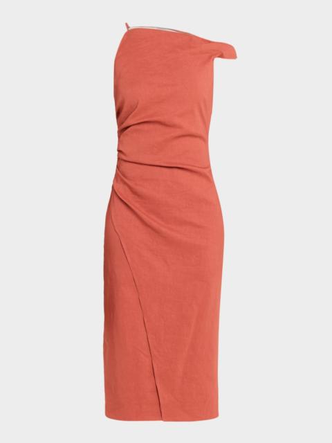 A.L.C. Lyra Draped Linen-Blend Midi Dress