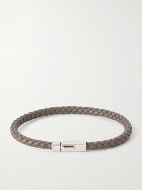 TOM FORD Logo-Engraved Silver-Tone and Woven Leather Bracelet