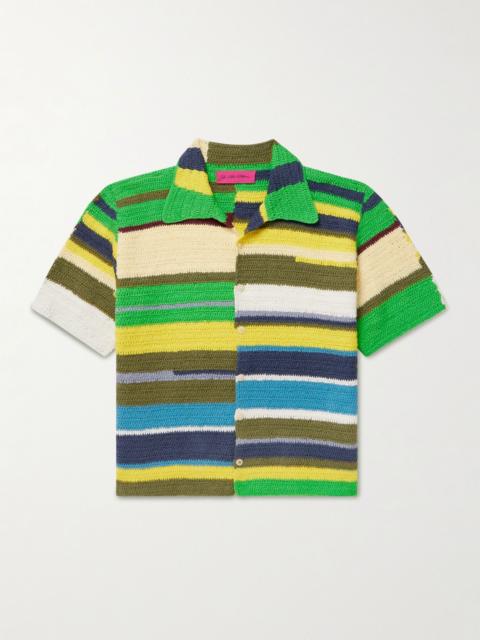 The Elder Statesman Striped Crocheted Organic Cotton Shirt Yellow