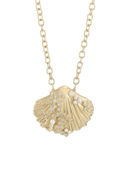 SYDNEY EVAN Women's 14K Yellow Gold, Diamond, & 2-3MM Pearl Clamshell Pendant Necklace