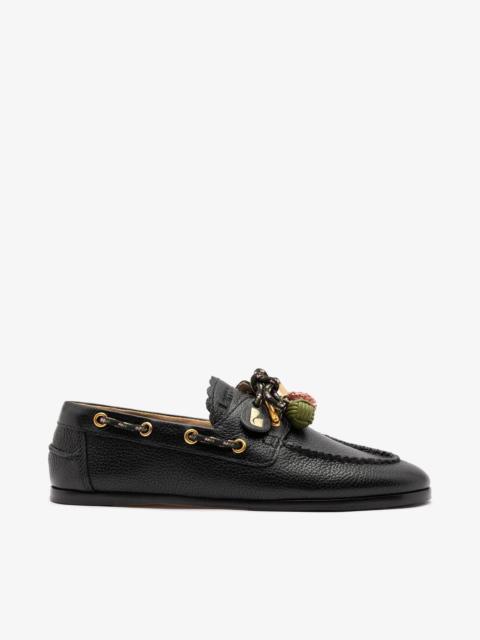 Larroudé Cyprus Boat Shoe Black Leather