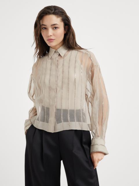 Brunello Cucinelli Crispy silk shirt with dazzling alpaca stripes