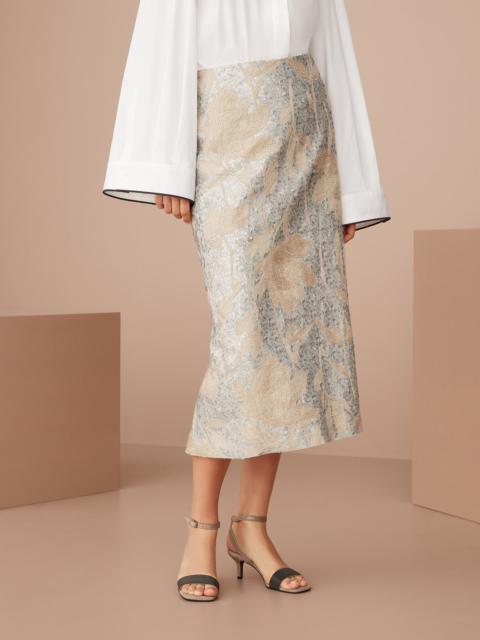 Brunello Cucinelli Linen column skirt with magnolia embroidery