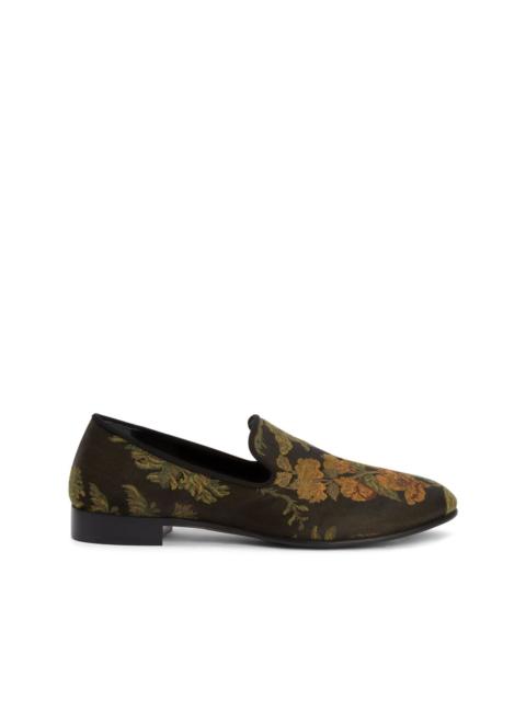 floral-embroidered slip-on loafers