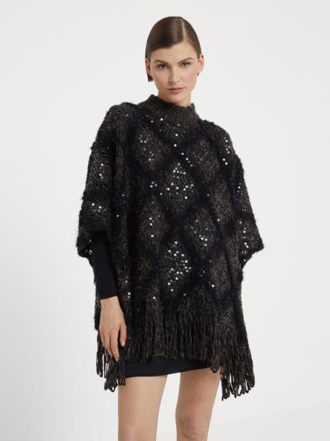 Brunello Cucinelli Wool and alpaca knit poncho with dazzling macro argyle embroidery