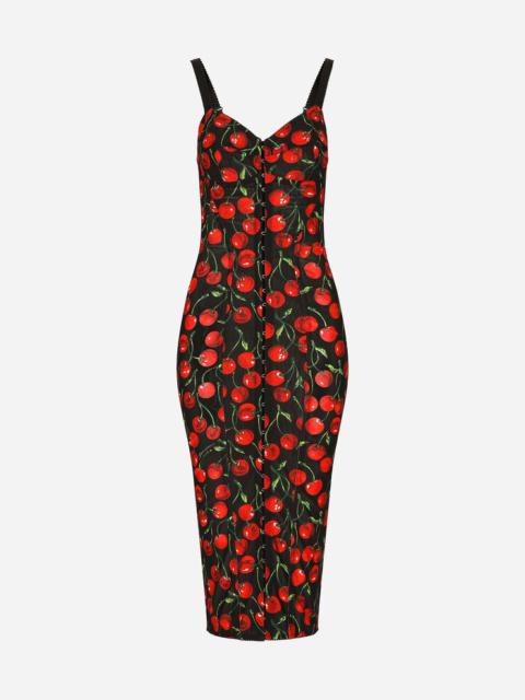 Dolce & Gabbana Cherry-print stretch calf-length corset dress