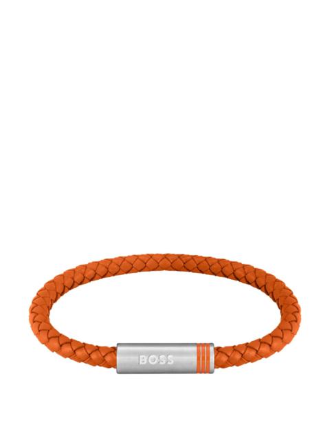 BOSS ORANGE BRAIDED-LEATHER CUFF WITH MAGNETIC LOGO CLOSURE