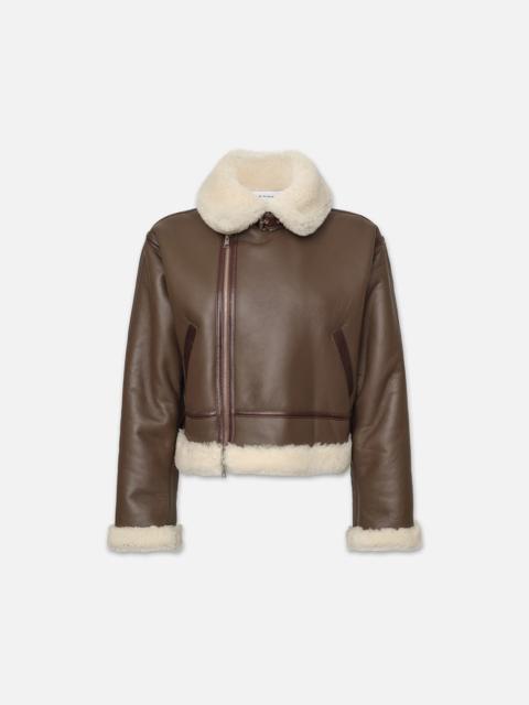 FRAME Boxy Shearling Jacket in Chocolate Brown