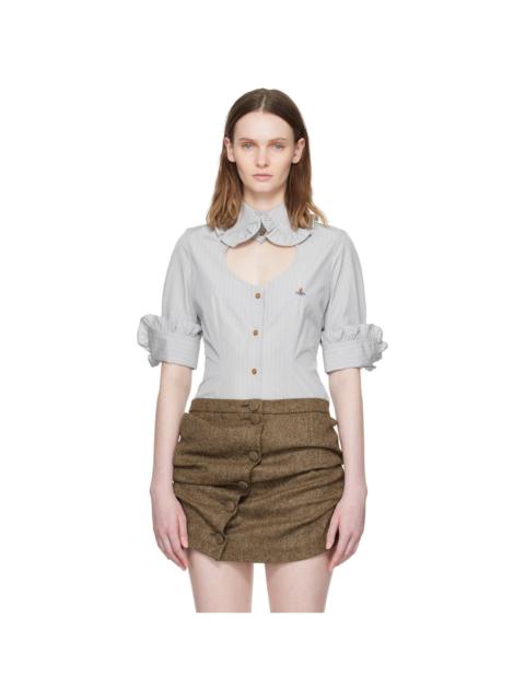 Vivienne Westwood Gray Pinstripe Shirting S/S Toulouse Frill Shirt