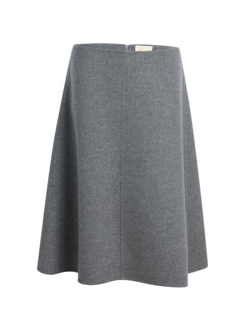 KHAITE Nania Mid-Rise Cashmere Knee-Length Skirt grey