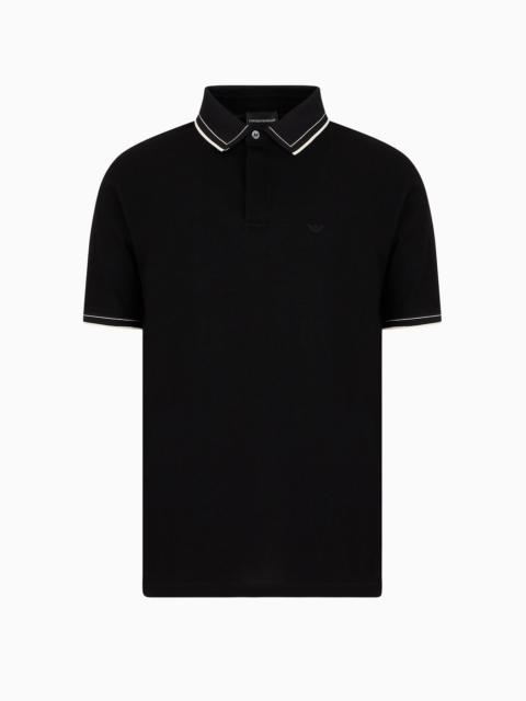 Mercerised piqué polo shirt with monochromatic micro-eagle embroidery