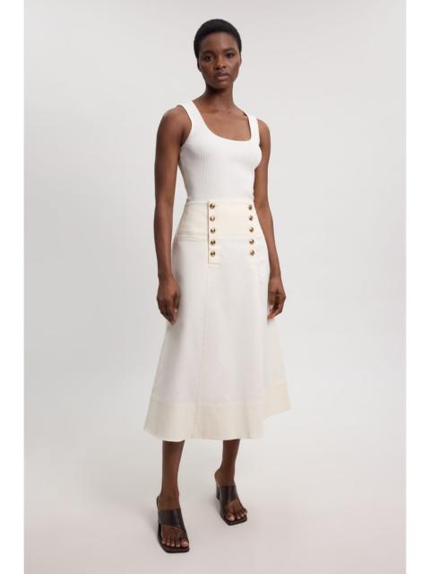 KAREN MILLEN Cotton Tailored Button Detail Midi Skirt