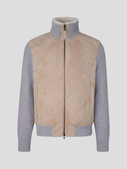 BOGNER Sandro Leather knit jacket in Beige/Light gray