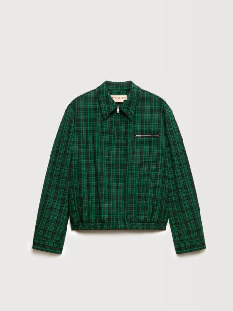Marni GREEN CHECKED WOOL-COTTON JACKET WITH ZIP