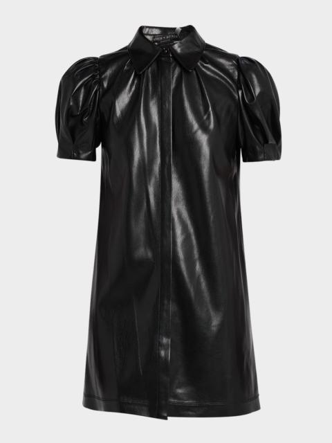 Alice + Olivia Jem Vegan Leather Puff-Sleeve Shirtdress