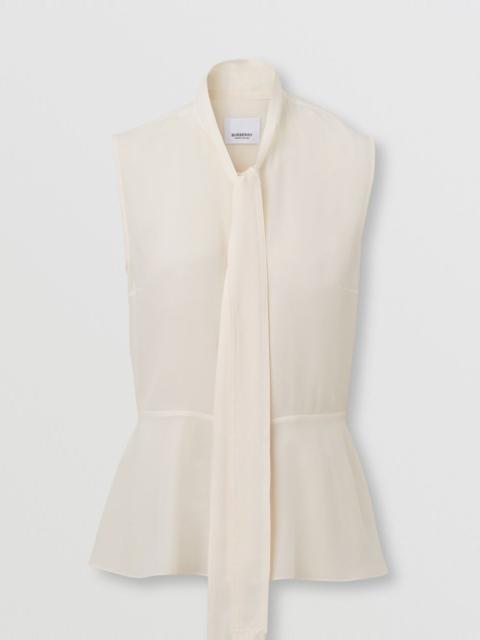 Burberry Sleeveless Silk Crepe de Chine Tie-neck Blouse