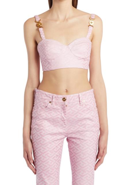 Versace La Greca Denim Crop Bustier Top in Candy Black at Nordstrom