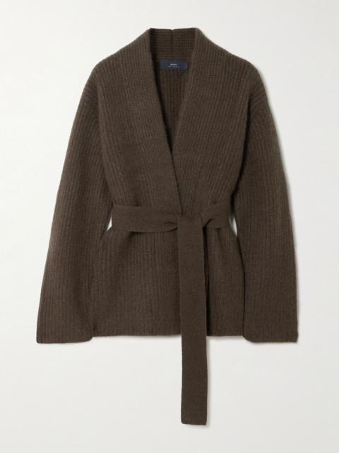 arch4 Sasha belted ribbed cashmere cardigan Brown