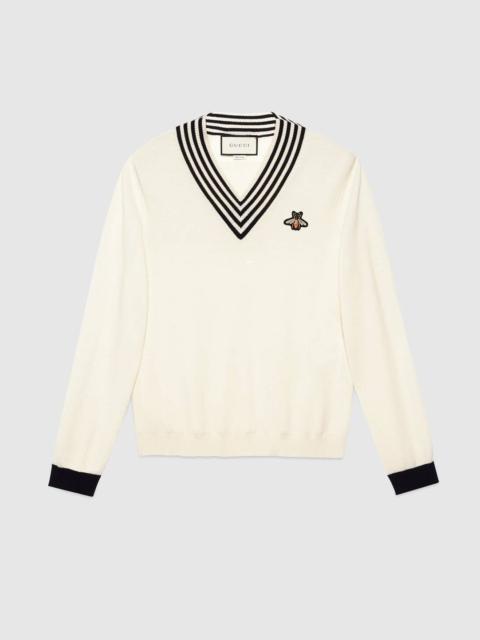 GUCCI V-neck wool knit with bee