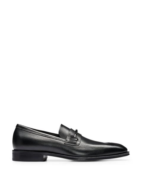 BOSS GRAINED-LEATHER LOAFERS WITH BRANDED TRIM AND APRON TOE