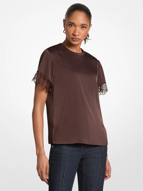 MICHAEL KORS Satin Lace Trim Shirt