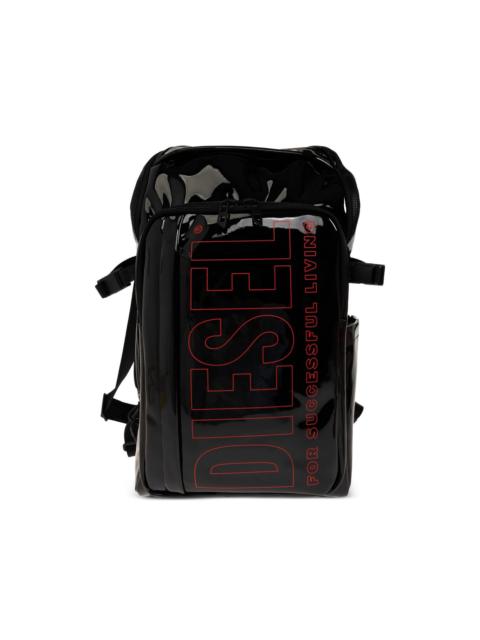 Diesel patent-finish logo-print backpack