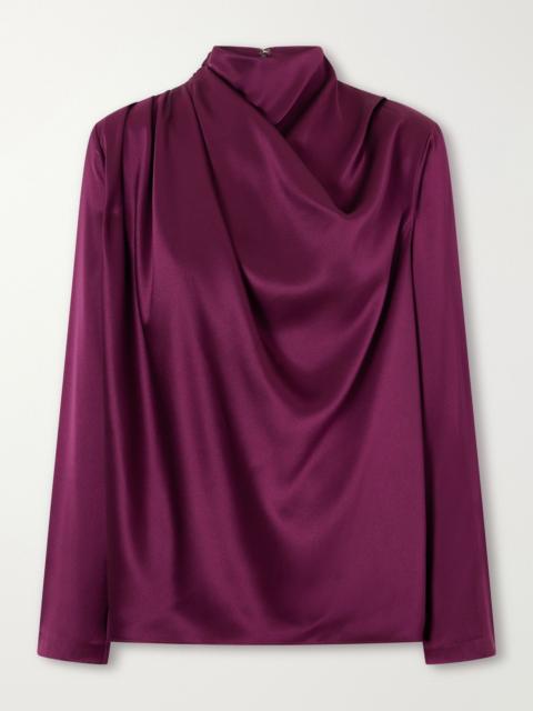 HEIRLOME Sybil draped silk-satin blouse Dark purple