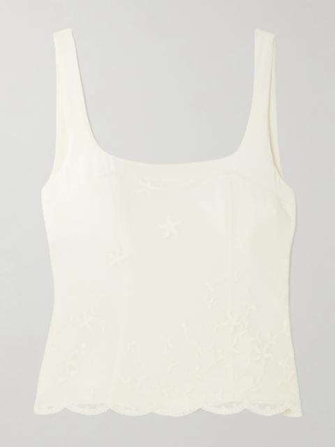 POSSE Cove Layered Embroidered Cotton-tulle And Silk-blend Top
