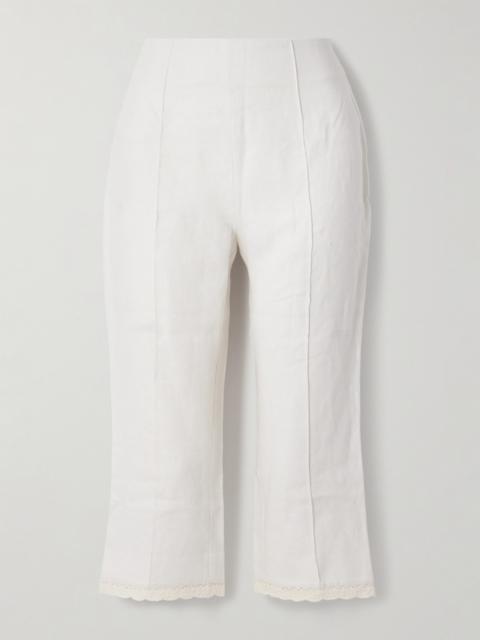 POSSE Effi Capri Crocheted Lace-trimmed Linen Slim-leg Pants
