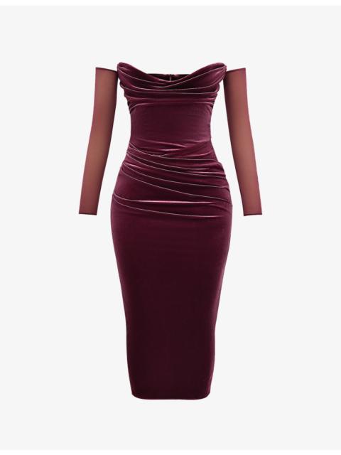 House of CB Leora strapless stretch-velvet midi dress