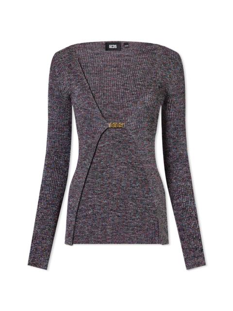 GCDS GCDS Lurex Melange Logo Clip Cardigan